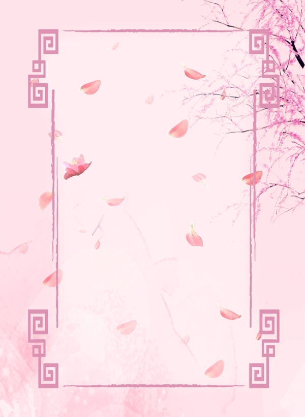 桃花边框纹理花瓣桃树粉色笔刷背景