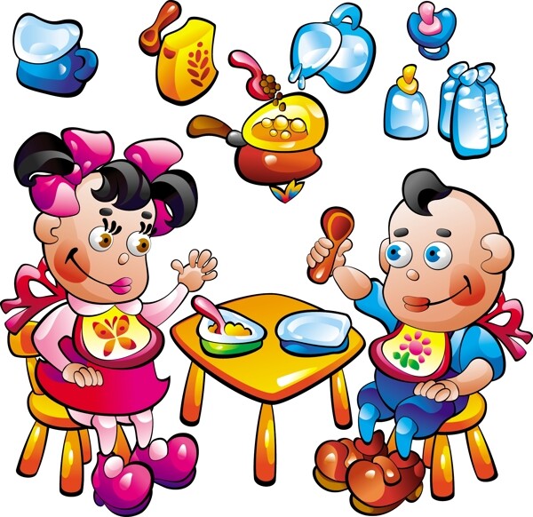 卡通婴儿食品玩具矢量素材