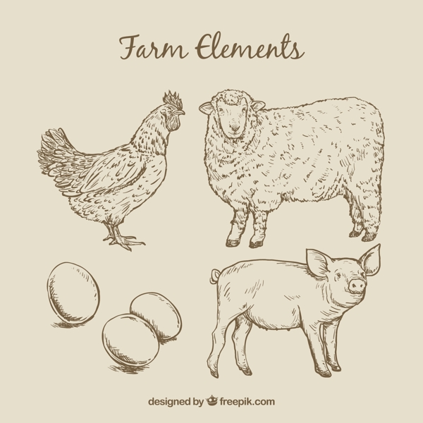 素描农场动物和蛋