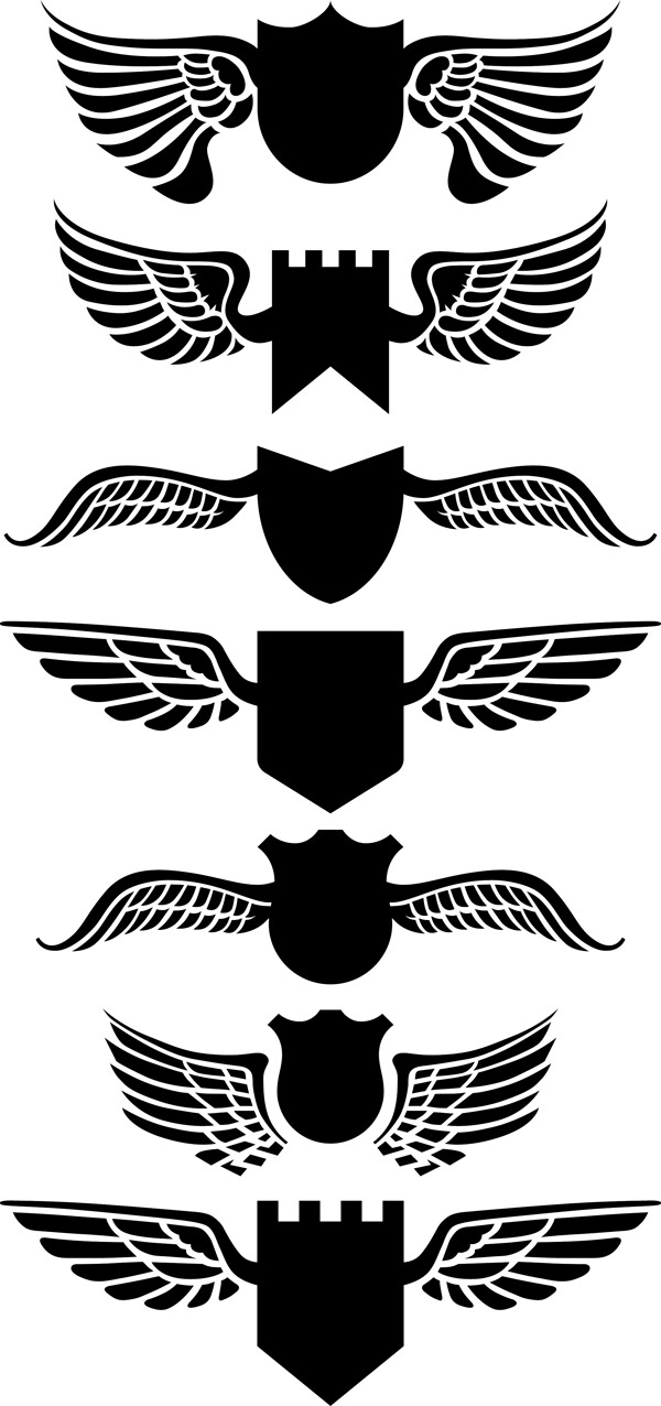 几款盾牌翅膀矢量图