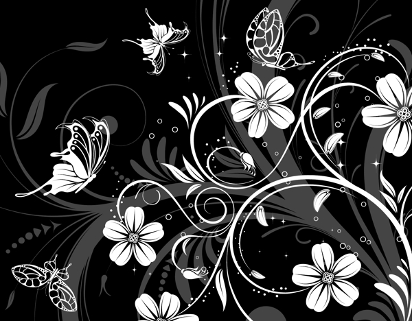 印花矢量图优雅植物色彩白色黑色免费素材