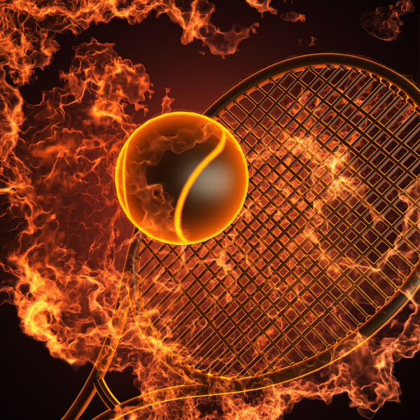 网球球拍与火焰
