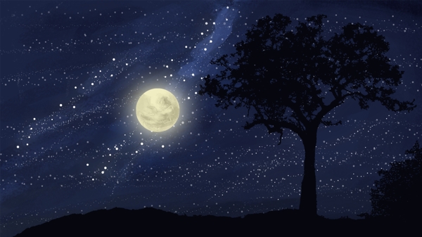 黑夜中的一轮圆月唯美星空背景