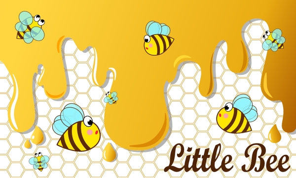 小蜜蜂和蜂蜜背景矢量素材下载