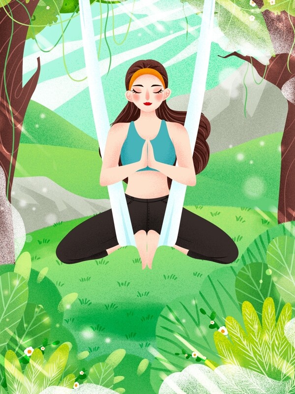 清新正能量运动健身瑜伽女孩插画