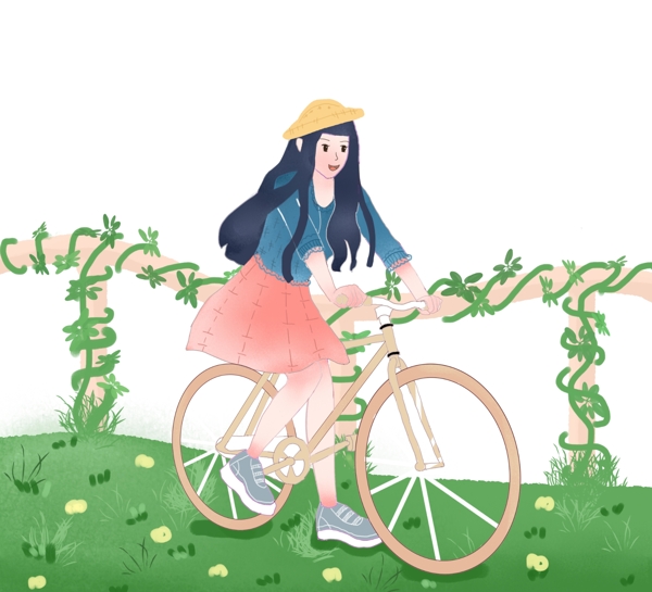 清明节骑自行车插画