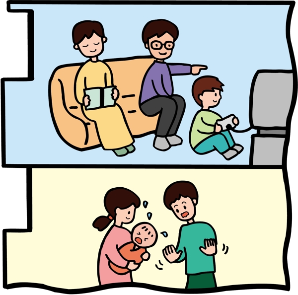 插画卡通人物幸福一家人