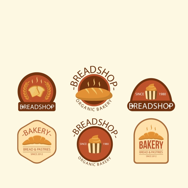 多形状的面包店标志素材