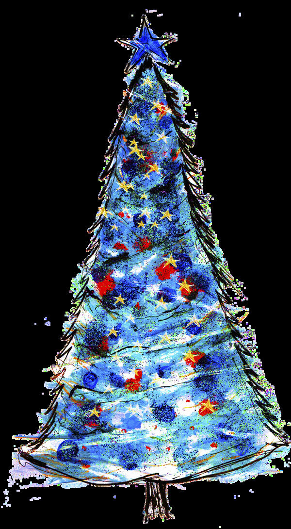 手绘五彩圣诞树元素