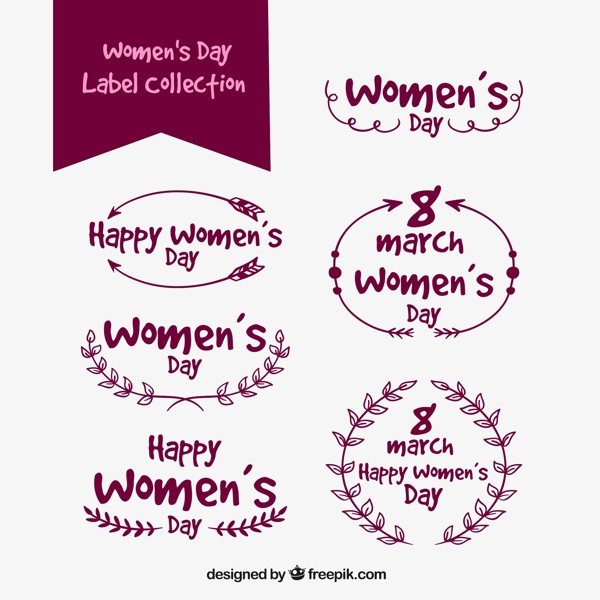 6款紫色妇女节标签矢量图