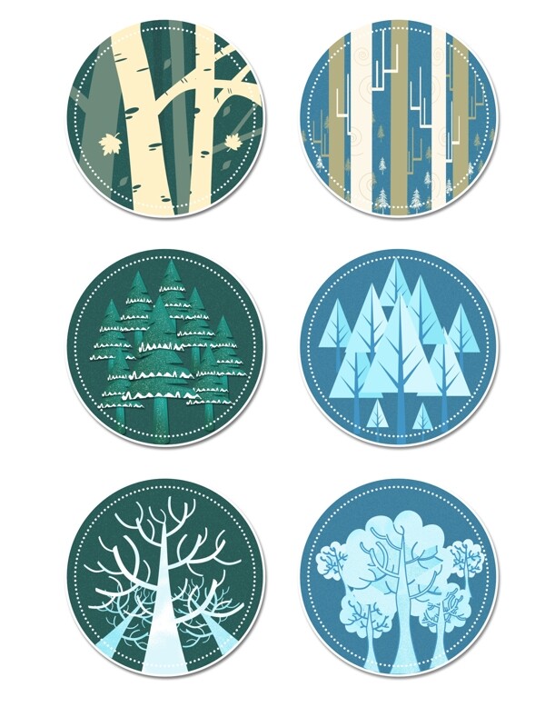 冬季树木唯美矢量树木装饰素材设计