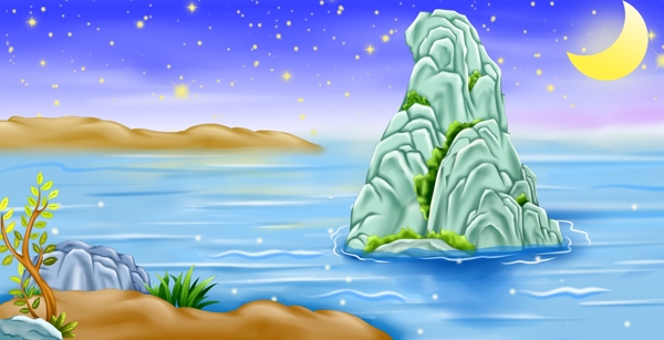 洞庭湖美丽湖水插画背景