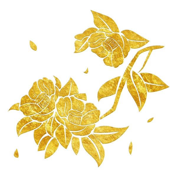 中国风传统烫金鲜花花纹装饰图之花枝