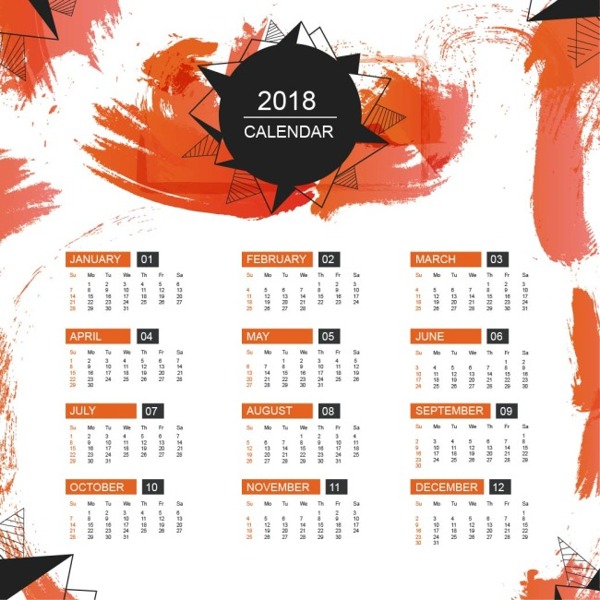 2018年最新日历橙色