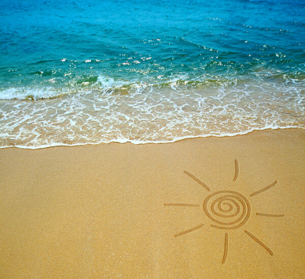 手绘沙滩太阳图片