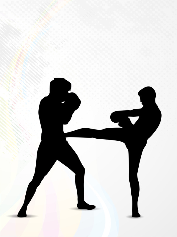 在拳击上抽象蹩脚的背景的拳击手的剪影