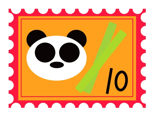 红色的卡通熊猫邮票