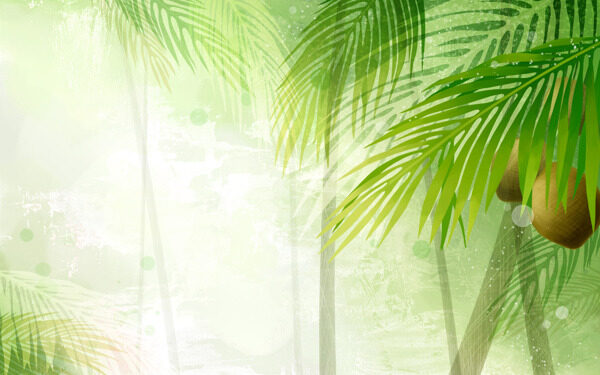 椰子树棕榈叶花朵梦幻可爱背景图片