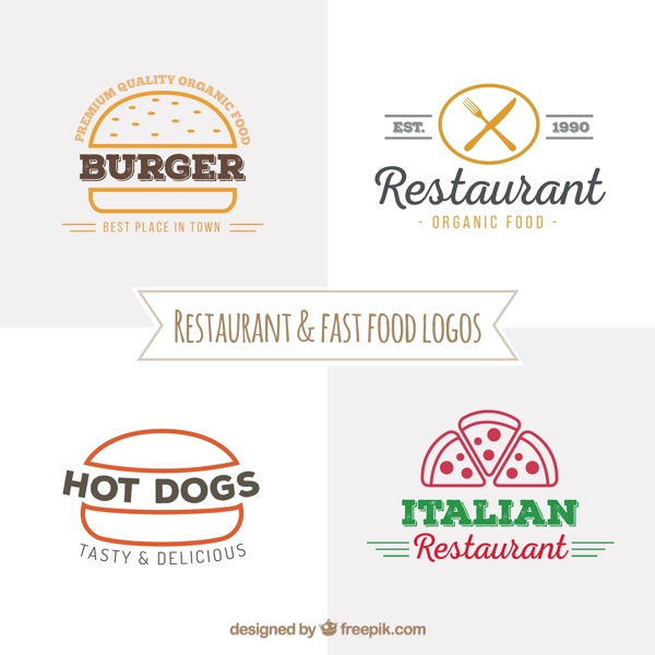 手绘餐厅和快餐店标志