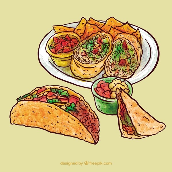 手绘的墨西哥菜用玉米饼