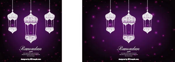紫色背景斋月悬挂的灯矢量设计素材