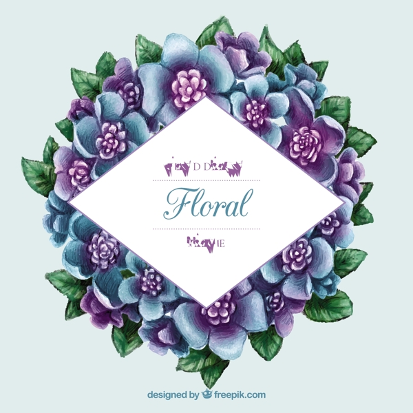 水彩紫色和蓝色的花标签