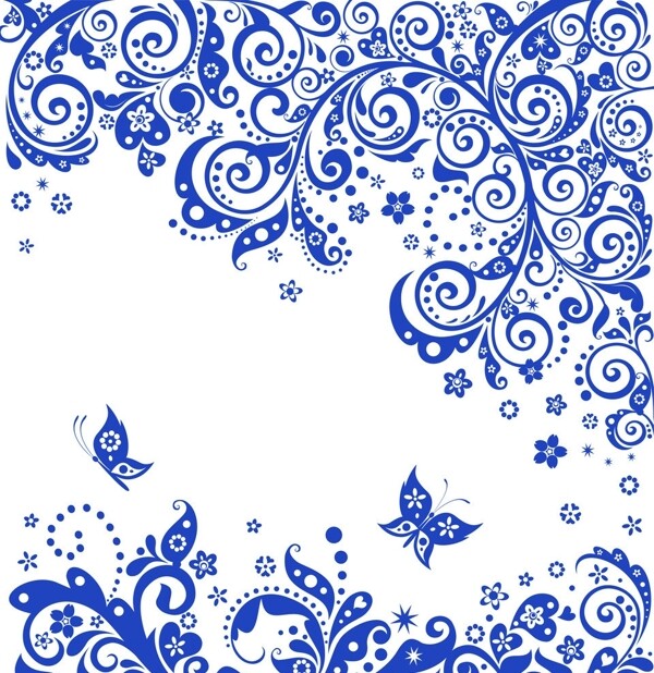 蓝色花纹蝴蝶花纹图片