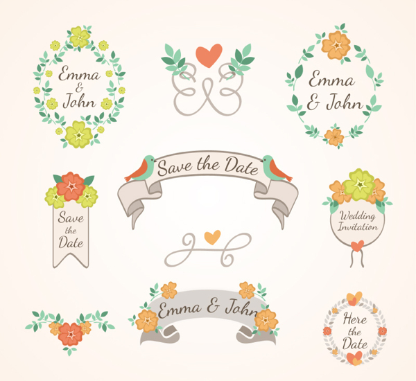 花卉婚礼标签矢量设计