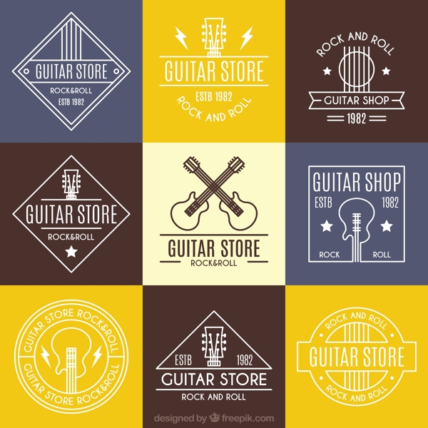 九个电吉他标志logo设计