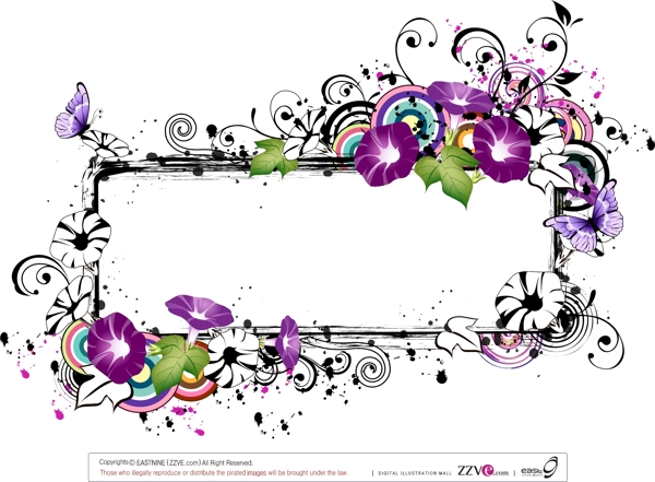 紫色花藤边框矢量花纹素材