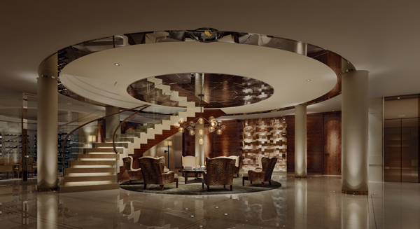 酒店大厅圆形瓷砖效果图