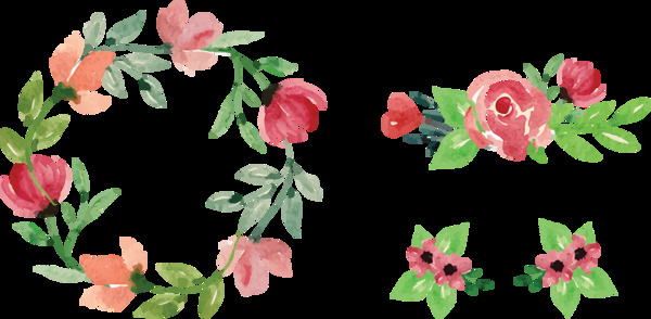 清新玫红色花朵手绘花环装饰元素