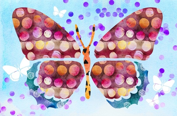 色彩缤纷鲜艳的蝴蝶装饰画PSD模板