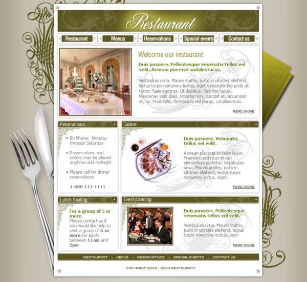 欧美餐厅古典风格网页模板