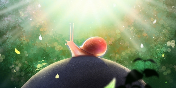 蜗牛森林清新插画卡通素材