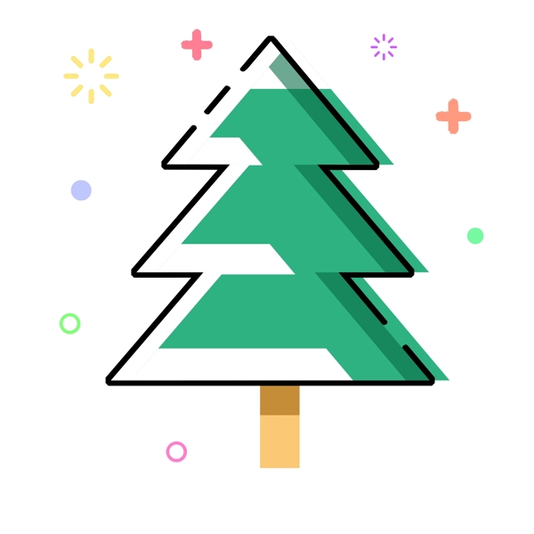 圣诞节MEB可爱极简扁平化风格雪树松树