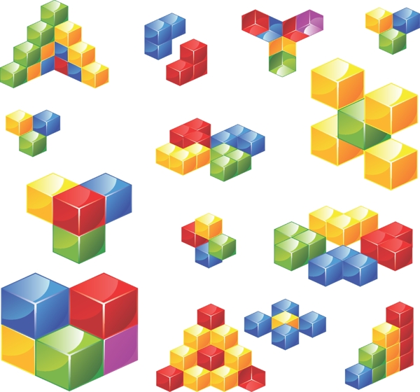 立体方块组合图形矢量图AI