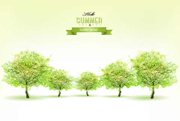 夏日自然背景与绿树矢量素材
