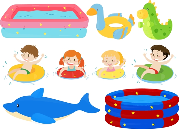儿童节快乐游泳池设计元素