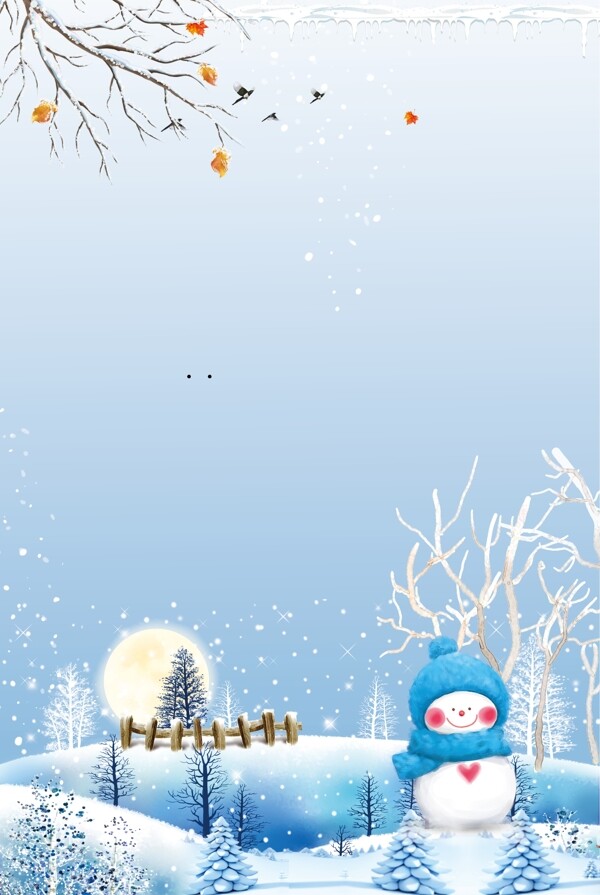 唯美冬季雪地雪人背景设计