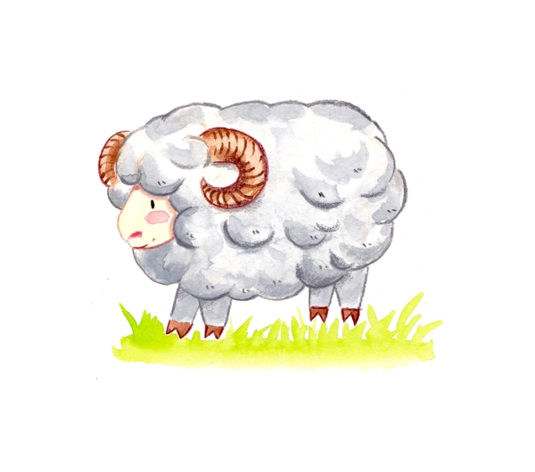水彩手绘可爱小绵羊png