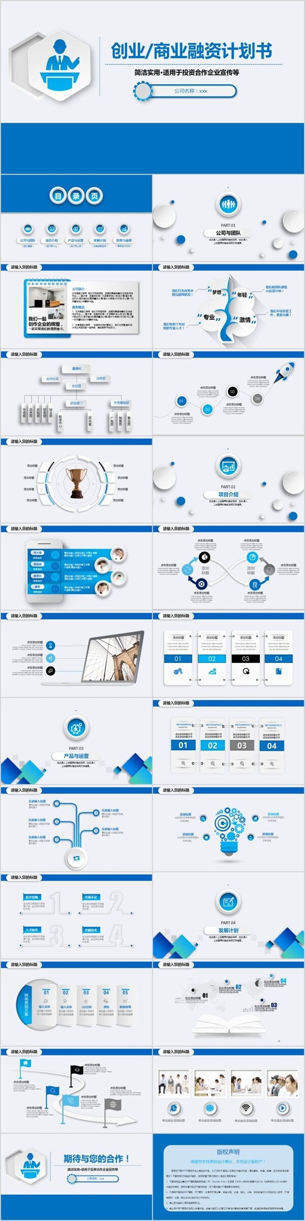 蓝色微粒体创业融资商业计划书PPT模板