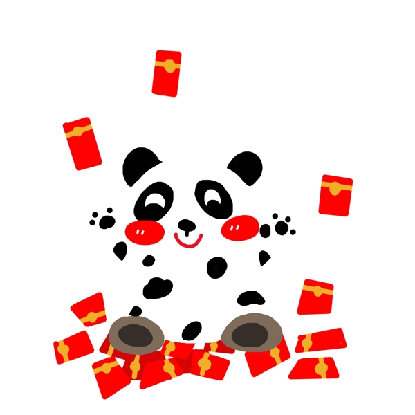 熊猫新年购物手绘插画