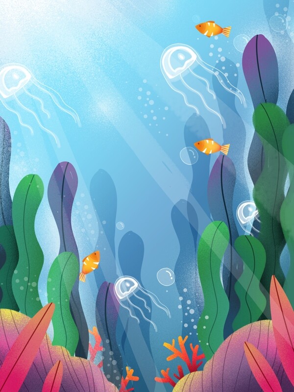 彩绘海底世界水母背景素材