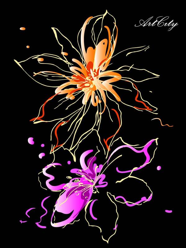 黑底抽象花朵图案设计素材图片