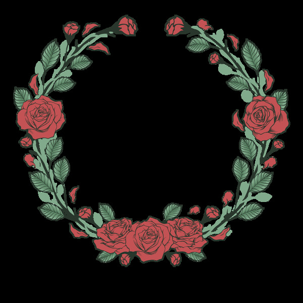 玫瑰绿叶圆形花边免抠png透明图层素材