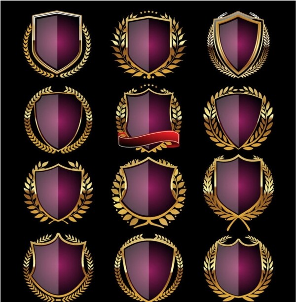 紫色桂冠徽章设计矢量素材