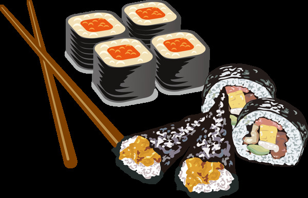 清新手绘日式手握寿司料理美食装饰元素