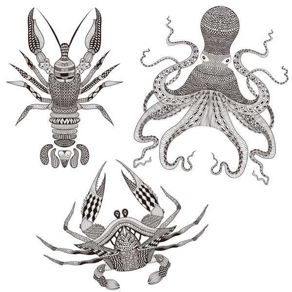 海洋动物花卉装饰图案矢量素材下载