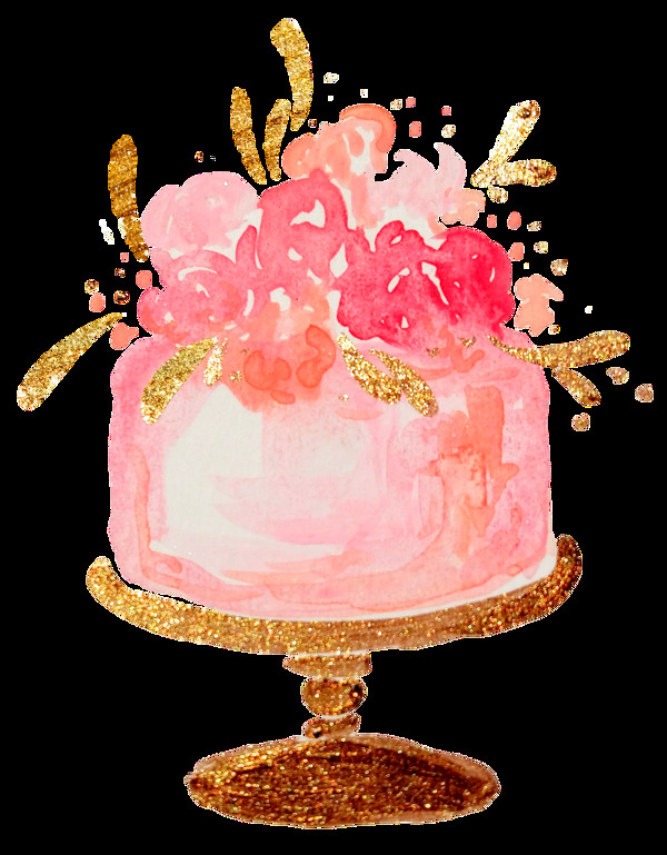 手绘浪漫粉红卡通蛋糕png透明素材